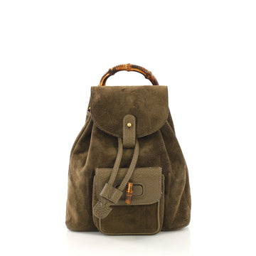 Gucci Vintage Bamboo Backpack Suede Mini Green 415073