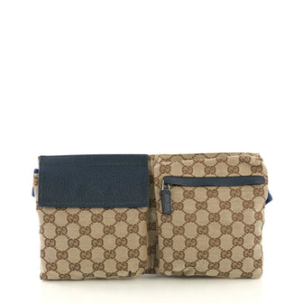 Gucci Vintage Double Belt Bag GG Canvas Brown 415081