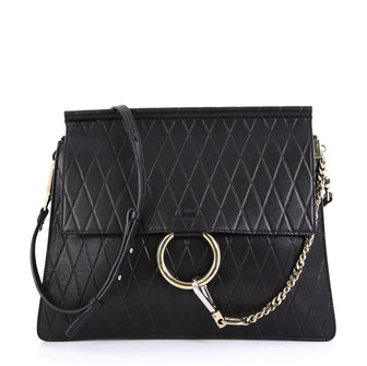 Chloe Faye Shoulder Bag Embossed Leather Medium Black 415141