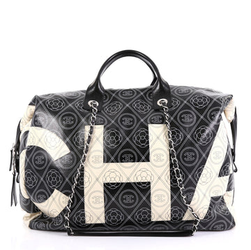 Chanel Logo Bowling Bag Printed Coated Canvas Large Black 415152