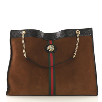Gucci Rajah Chain Tote Suede XL Brown 415153