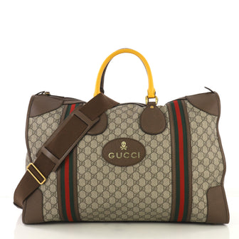 Gucci Web Convertible Duffle Bag GG Coated Canvas Large Neutral 415155