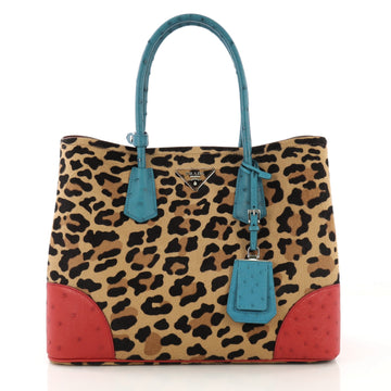 Prada Cuir Double Tote Printed Calf Hair with Ostrich Brown 4151718