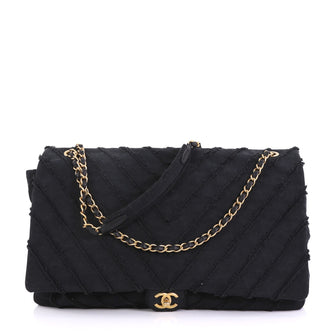 Chanel CC Flap Bag Chevron Canvas Patchwork XXL Black 415172