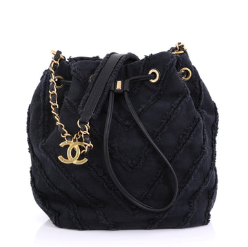 Chanel Drawstring Bucket Bag Chevron Canvas Patchwork Small 415173
