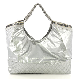 Chanel Flashdance Coco Cabas Quilted Vinyl Large Silver 415176
