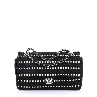Chanel Classic Double Flap Bag Woven Textile Medium Black 415178