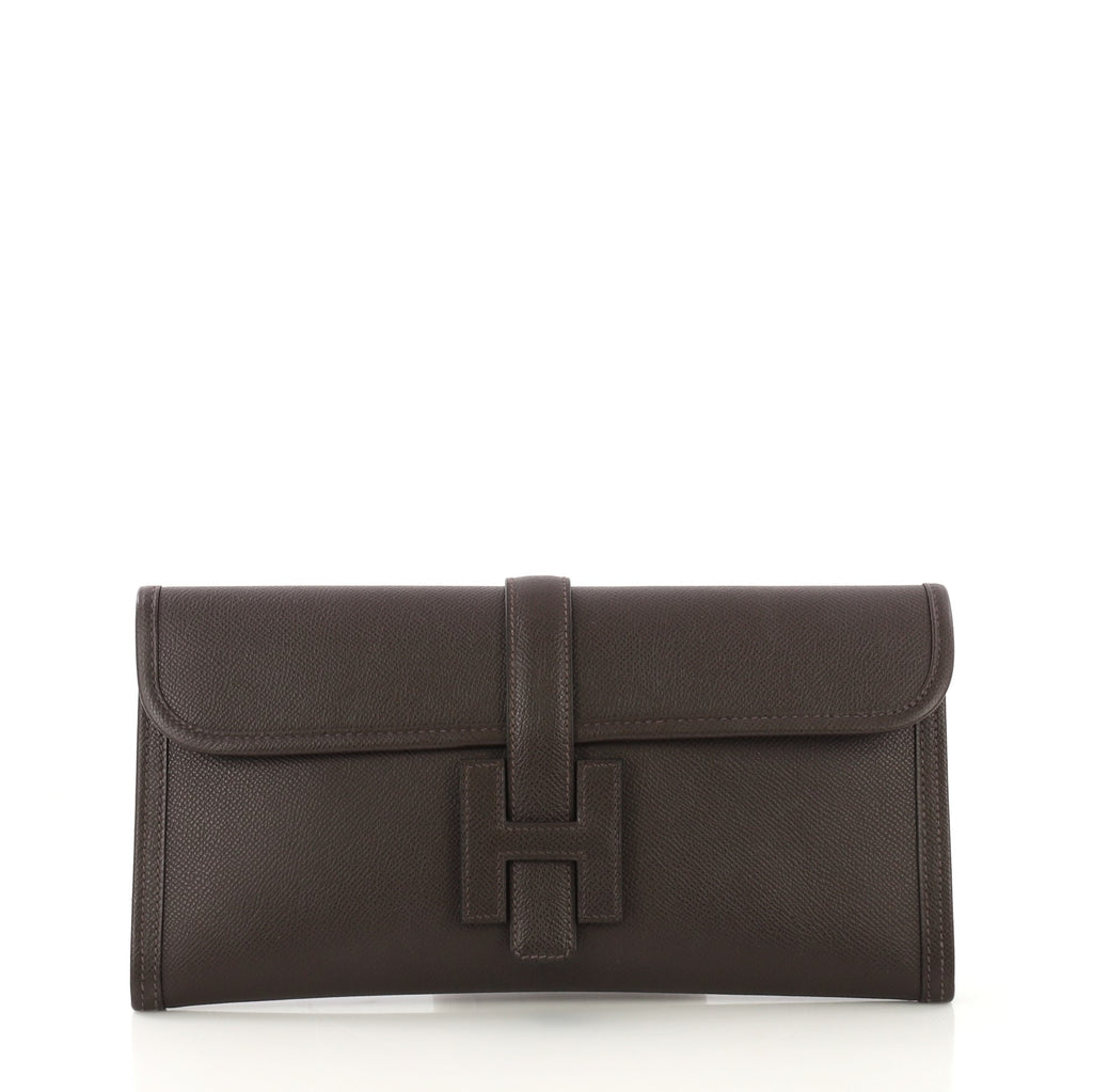 HERMES Dark Brown Epsom Leather Jige Elan 29 Clutch Bag Retail $3,725  Authentic