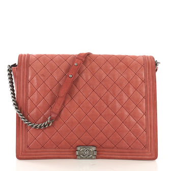 Chanel Boy Flap Bag Quilted Gentle Goatskin XL Red 415221