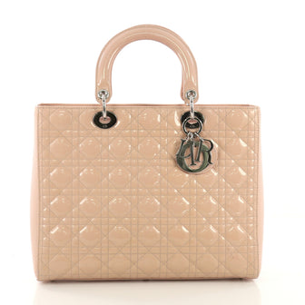 Christian Dior Lady Dior Handbag Cannage Quilt Patent Large Pink 415238