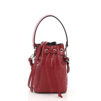 Fendi Mon Tresor Bucket Bag Zucca Embossed Leather Mini Red 415261