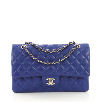 Chanel Classic Double Flap Bag Quilted Lambskin Medium Blue 415322