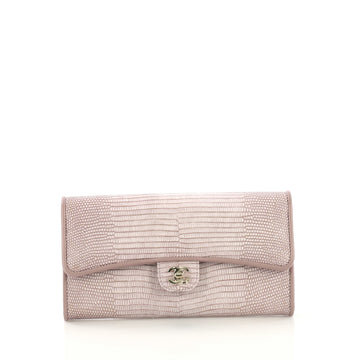 Chanel CC Gusset Classic Flap Wallet Lizard Pink 415323