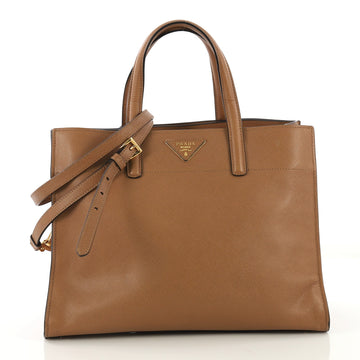 Prada Soft Triple Pocket Convertible Tote Saffiano Leather Brown 415331