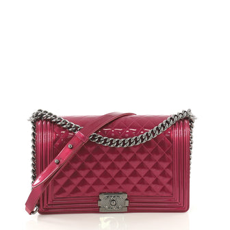 Chanel Boy Flap Bag Quilted Patent New Medium Pink 415761