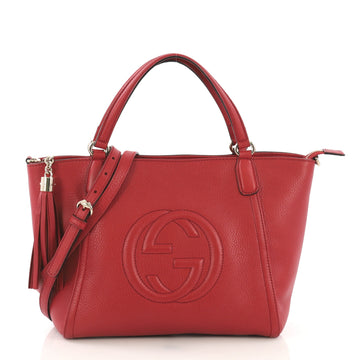 Gucci Soho Convertible Top Handle Bag Leather Medium Red 415822
