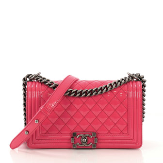 Chanel Boy Flap Bag Quilted Patent Old Medium Pink 4159311