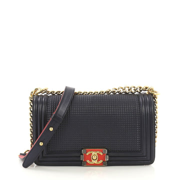 Chanel Boy Flap Bag Cube Embossed Lambskin Old Medium Blue 4160411