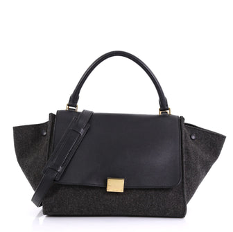 Celine Trapeze Handbag Leather and Felt Medium Black 4160418
