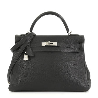 Hermes Kelly Handbag Black Togo with Palladium Hardware 32 4160419