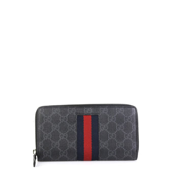 Gucci Web Zip Around Wallet GG Coated Canvas 