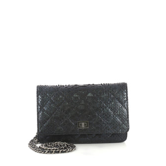 Chanel Reissue Wallet on Chain Quilted Metallic Python Blue 4160430