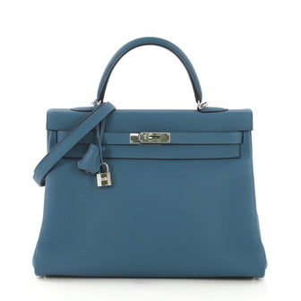 Hermes Kelly Handbag Blue Togo with Palladium Hardware 35 4160431