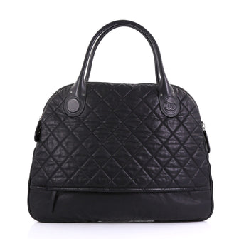 Chanel Weekender Bag Quilted Coated Canvas Horizontal Black 4160432