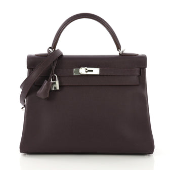Hermes Kelly Handbag Purple Epsom with Palladium Hardware 32 416044