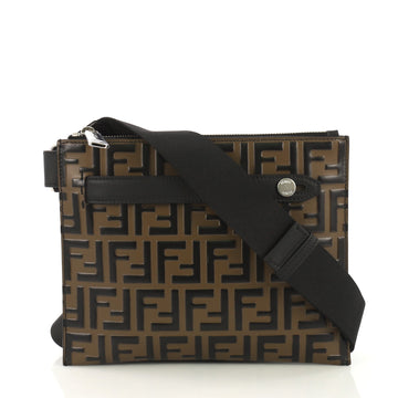 Fendi Messenger Bag Logo Embossed Leather Brown 416046