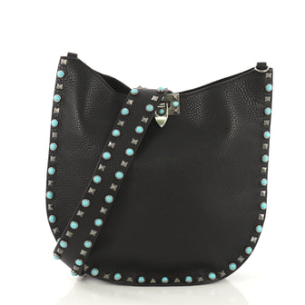 Valentino Rolling Rockstud Hobo Leather with Cabochons 416051