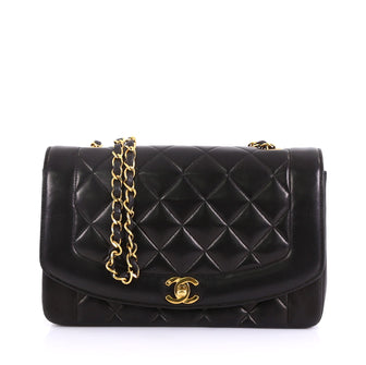 Chanel Vintage Diana Flap Bag Quilted Lambskin Medium Black 4160614