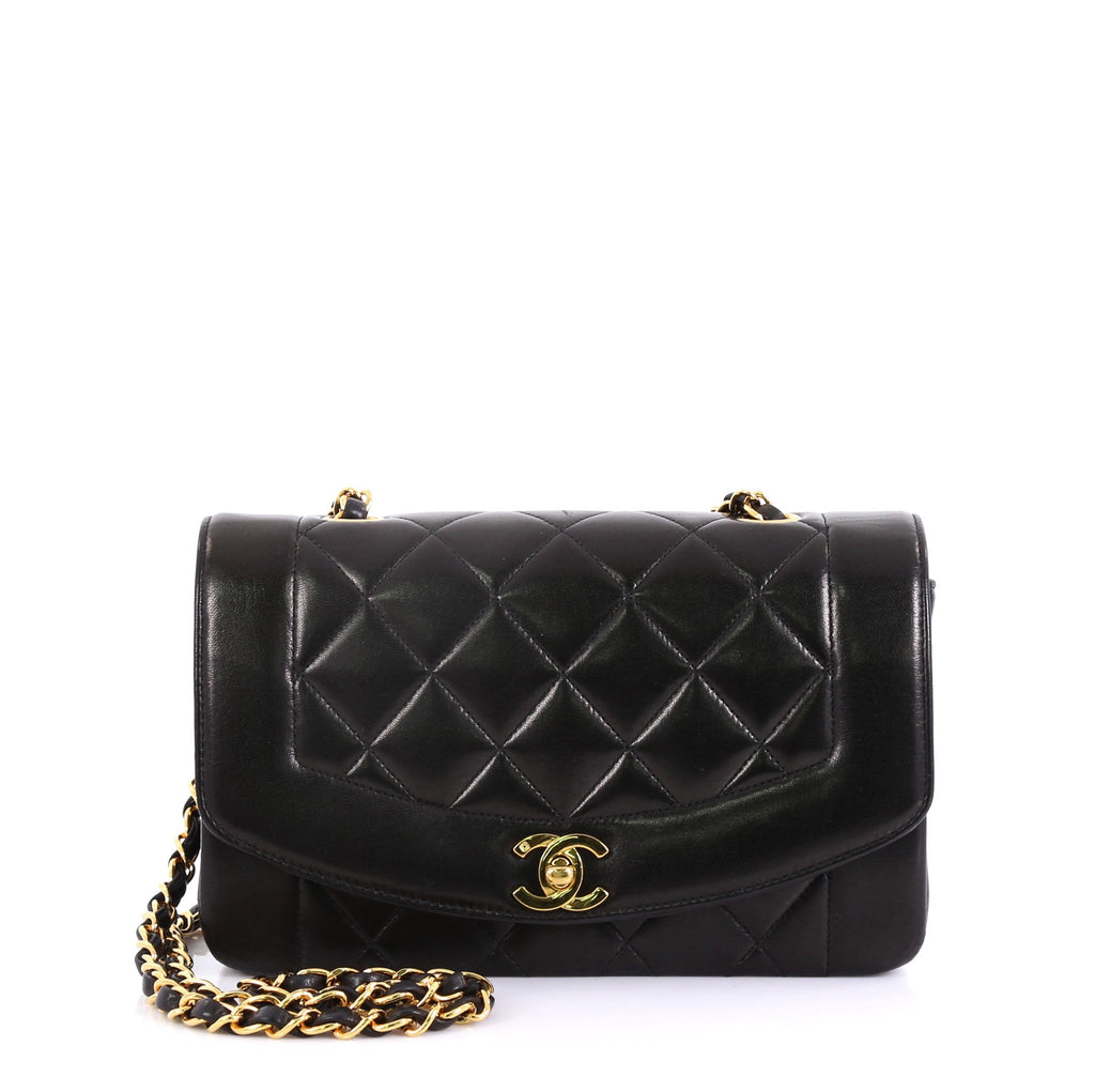 Chanel Vintage Diana Flap Bag Quilted Lambskin Small Black 4160615