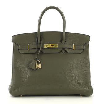 Hermes Birkin Handbag Green Clemence with Gold Hardware 35 4160619