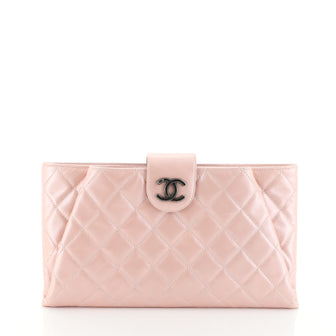 Chanel Coco Pleats Clutch Quilted Glazed Calfskin Pink 4160626
