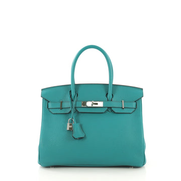 Hermes Birkin Handbag Blue Clemence with Palladium Hardware 30