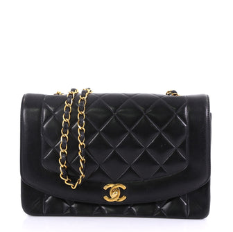 Chanel Vintage Diana Flap Bag Quilted Lambskin Medium Black 4160631