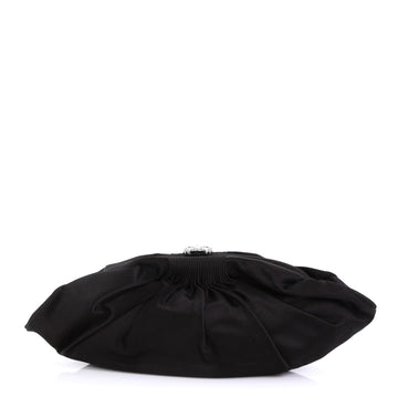 Chanel CC Frame Clutch Pleated Satin Black 416101