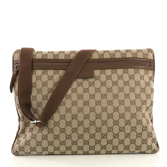Gucci Front Zip Messenger GG Canvas Large Brown 416162
