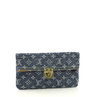 Louis Vuitton Plate Clutch Denim Blue 416163