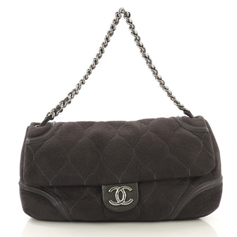 Chanel Rodeo Drive Flap Bag Quilted Microsuede Large Gray 416221