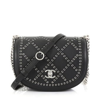Chanel Coco Eyelets Round Flap Bag Quilted Calfskin Small Black 416621