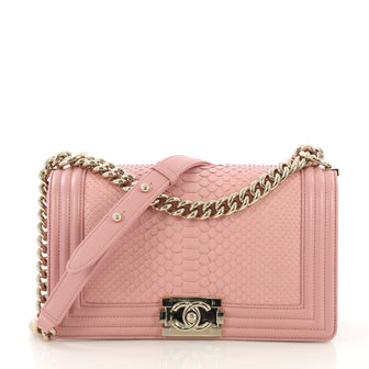 Chanel Boy Flap Bag Python Old Medium Pink 416741