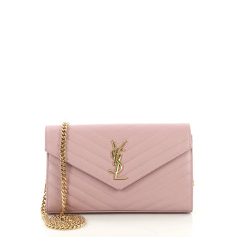 Saint Laurent Classic Monogram Wallet on Chain Matelasse Pink 416751