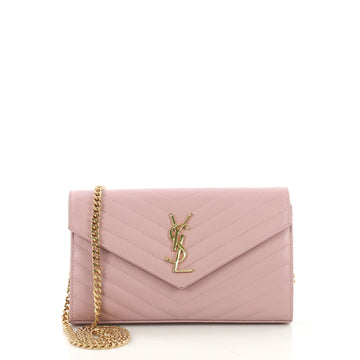 Saint Laurent Classic Monogram Wallet on Chain Matelasse Pink 416751