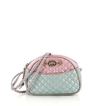 Gucci Camera Shoulder Bag Quilted Laminated Leather Mini Blue 416752