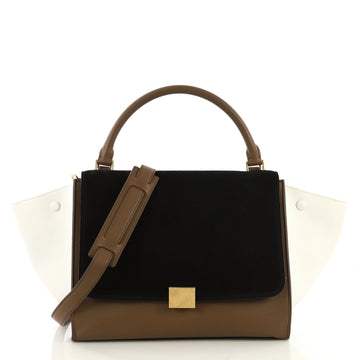 Celine Tricolor Trapeze Handbag Suede Medium Black 416792