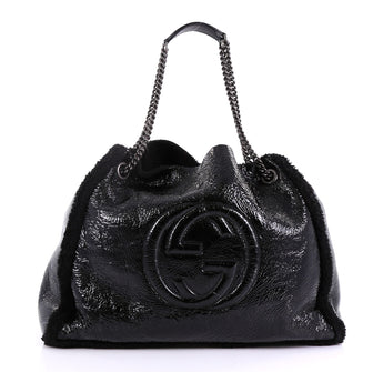 Gucci Soho Chain Strap Shoulder Bag Patent and Shearling Black 416821