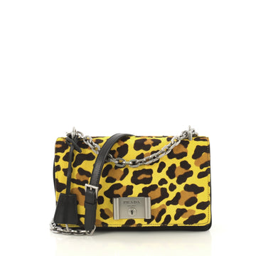 Prada Chain Flap Shoulder Bag Pony Hair and Nylon Medium Black 41692110