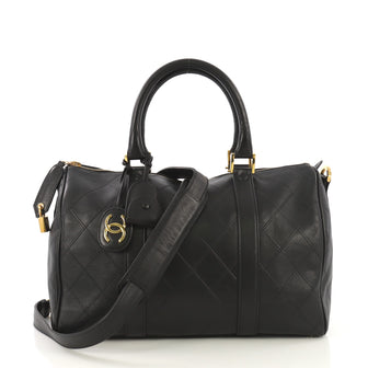 Chanel Model: Vintage Diamond Stitch Boston Bag Quilted Lambskin Medium Black 41692/12